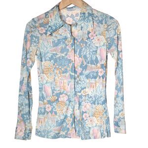 Vintage 70’s Sears Ladies Button Up Shirt Fairytale Fantasy Castle Horse Sz 10/S